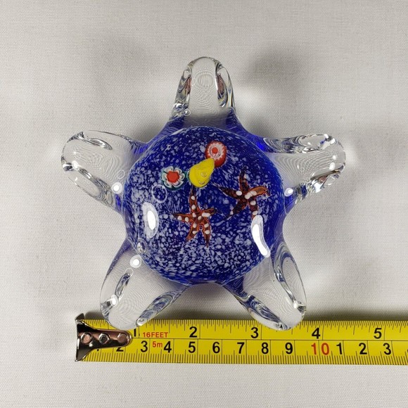 Art Glass Starfish Paperweight Starfish Shape w/ Ocean Floor Scene Millefiori 4" - Picture 3 of 9
